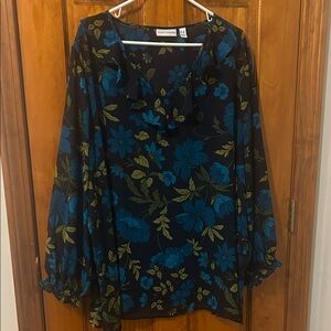 Susan Graver Ruffle V Neck Blouse